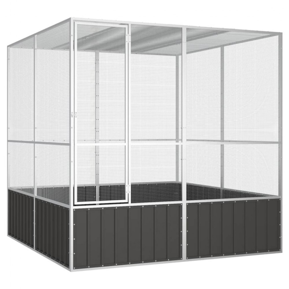 Cage à Oiseaux Grande Volière 215x78x200 Cm - Acier Galvanisé Anthracite - Pour Oiseaux, Lapins, Poules