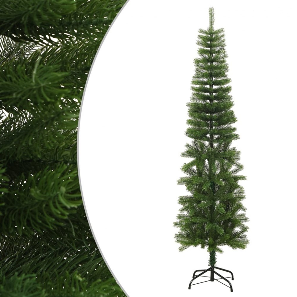 Sapin de Noël artificiel mince avec support 210 cm Polyéthylène