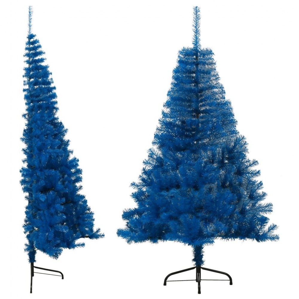 Demi sapin de Noël artificiel avec support Bleu 120 cm PVC