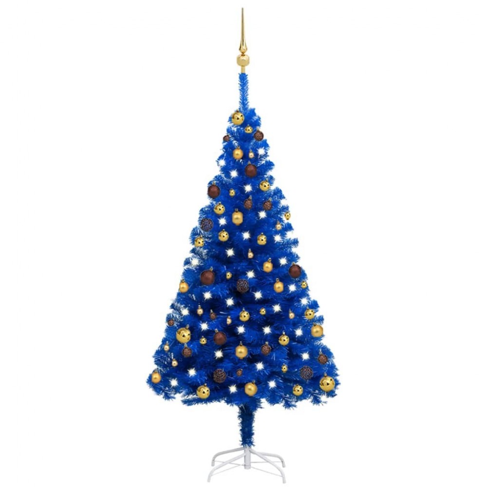 Sapin de Noël artificiel avec LED et boules Bleu 150 cm PVC 3077508