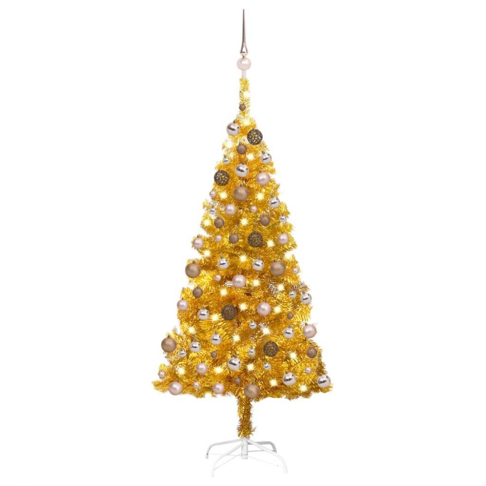 Sapin de Noël artificiel avec LED et boules Doré 120 cm PET 3077603