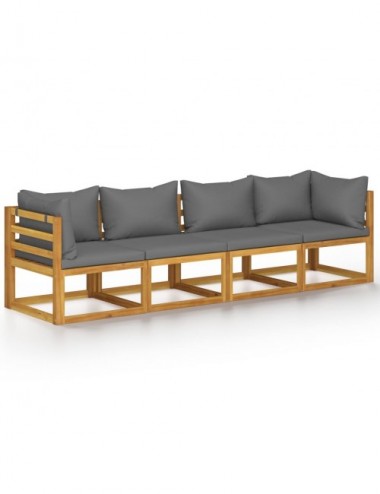 Banquette de jardin en bois d'acacia huilé avec coussins