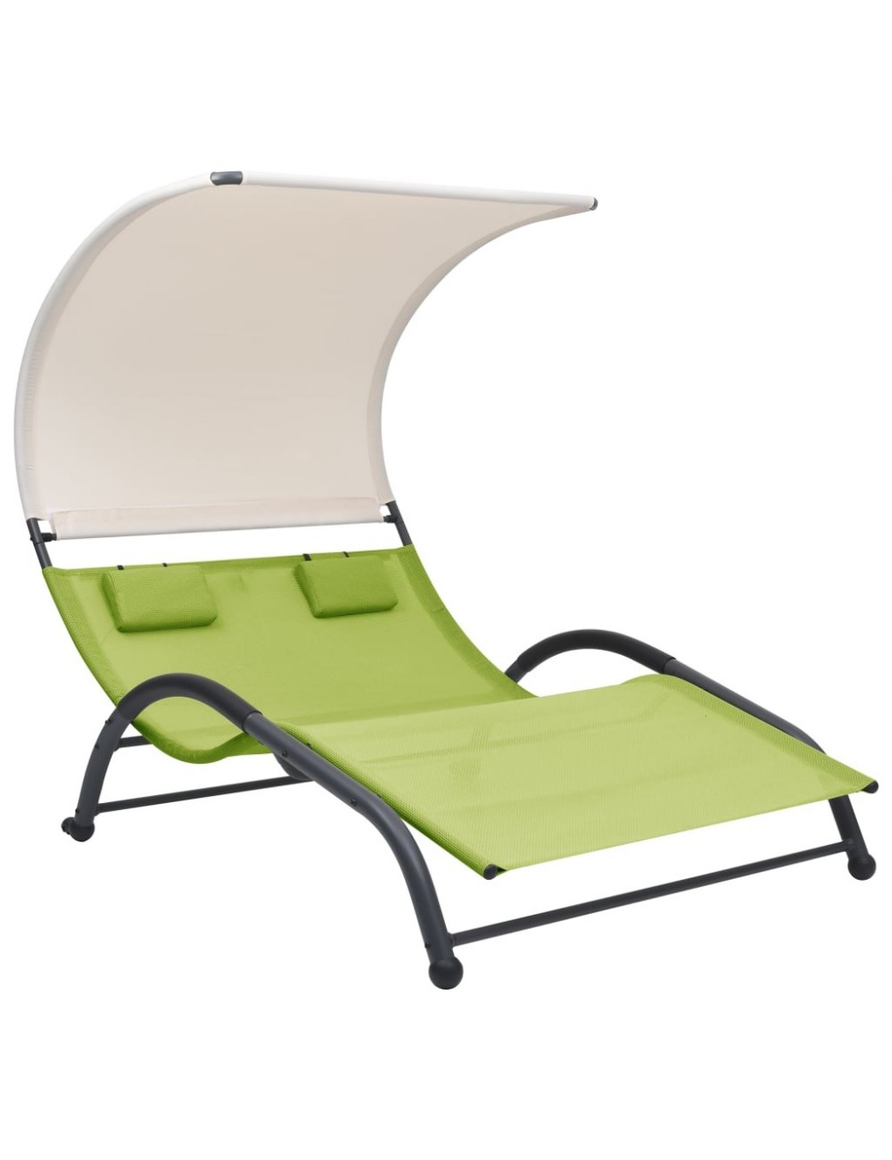Chaise longue double avec auvent Textilène Vert