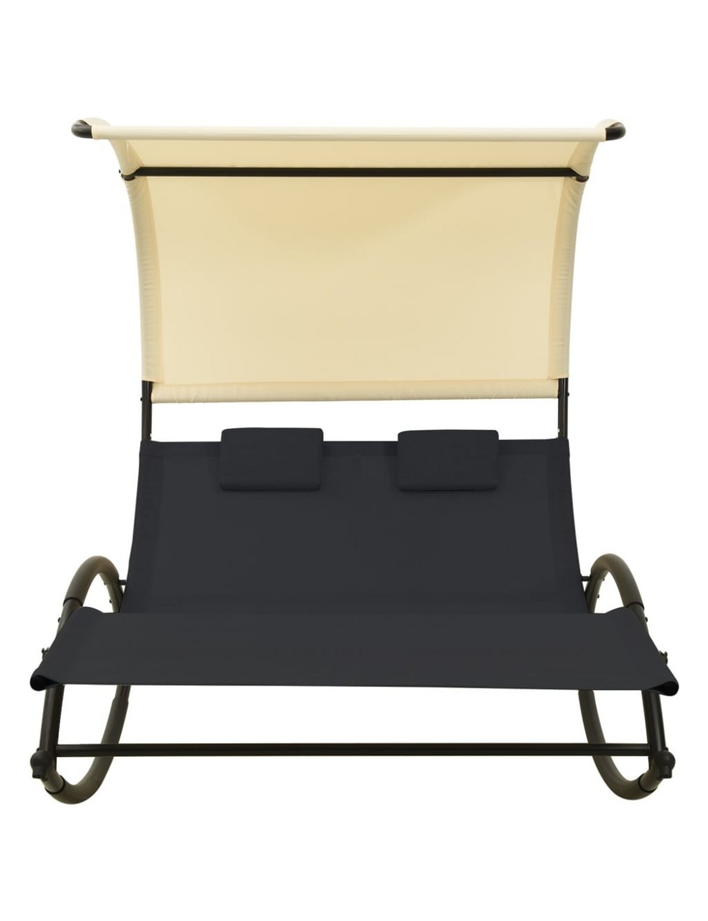 Chaise longue double avec auvent Textilène Noir et crème