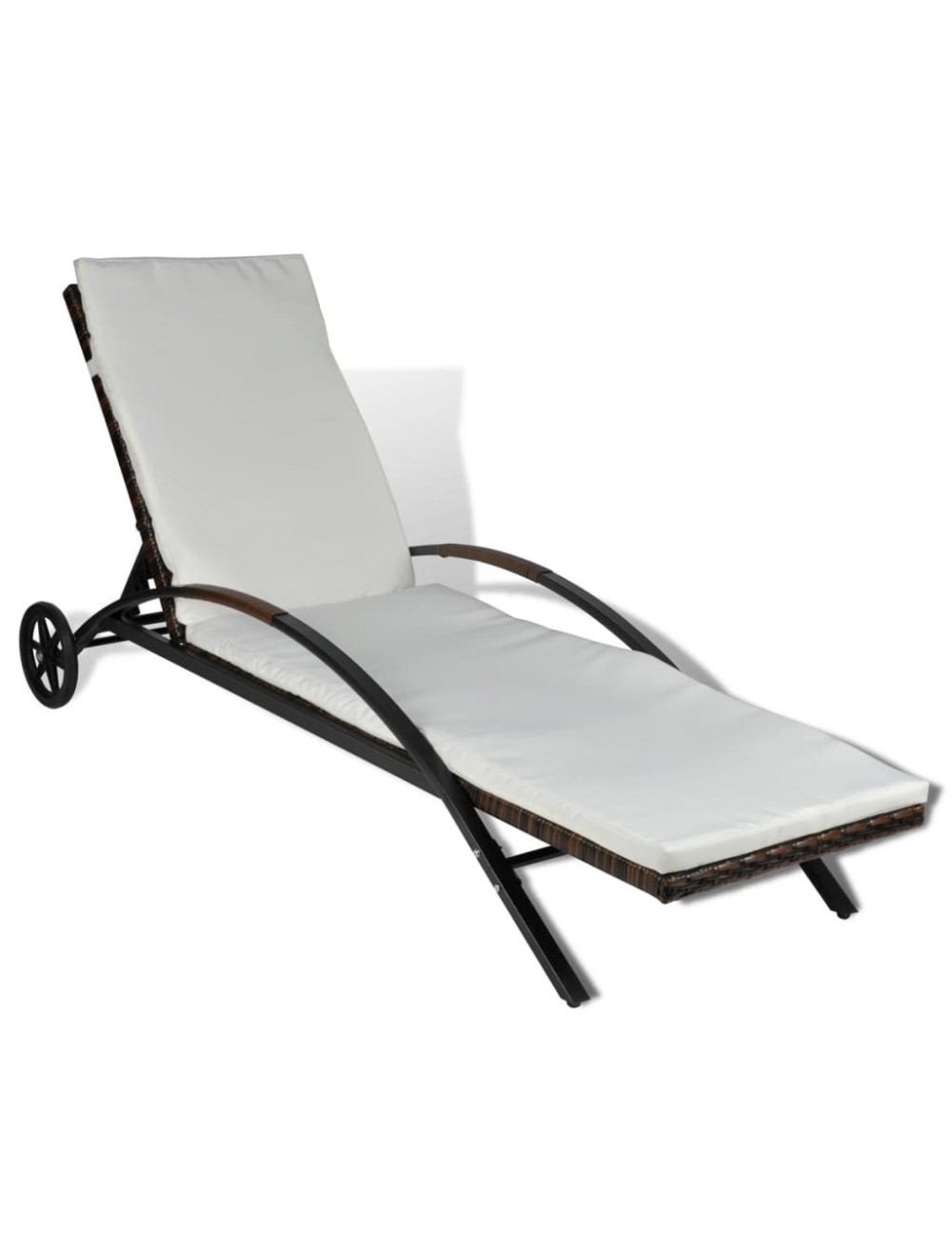 Chaise longue avec coussin et roues Résine tressée Marron