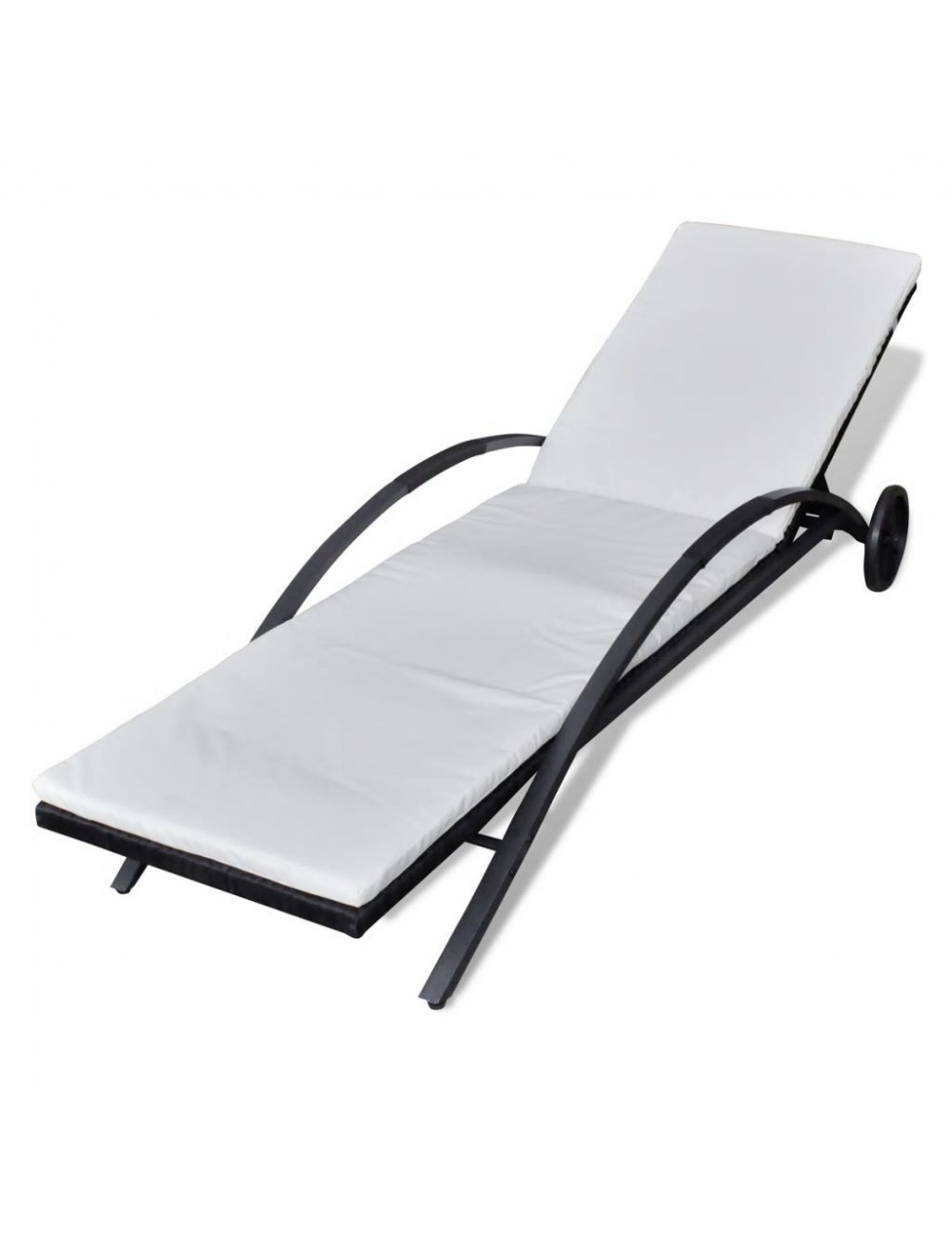 Chaise longue avec coussin et roues Résine tressée Noir
