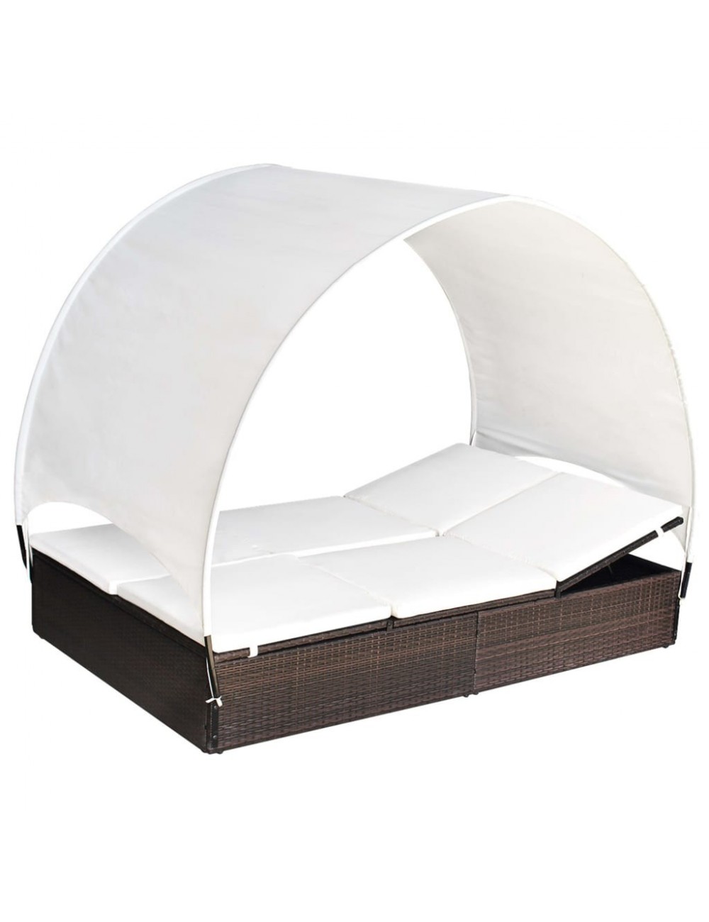 Chaise longue double avec auvent Résine tressée Marron